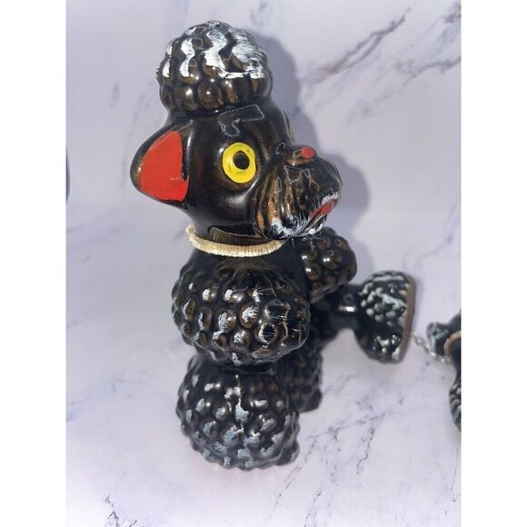 Vintage Redware Kitschy Japan Poople with 2 Puppies on a chain Brown Clay MCM - Picture 6 of 7